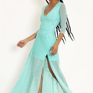 BlackMilk x Animal Crossing Villagers Aqua 3/4 Sleeve Split Maxi Dress